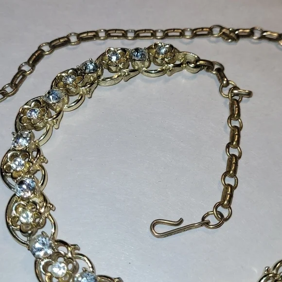 Coro Vintage Stamped Necklace with Rhinestones